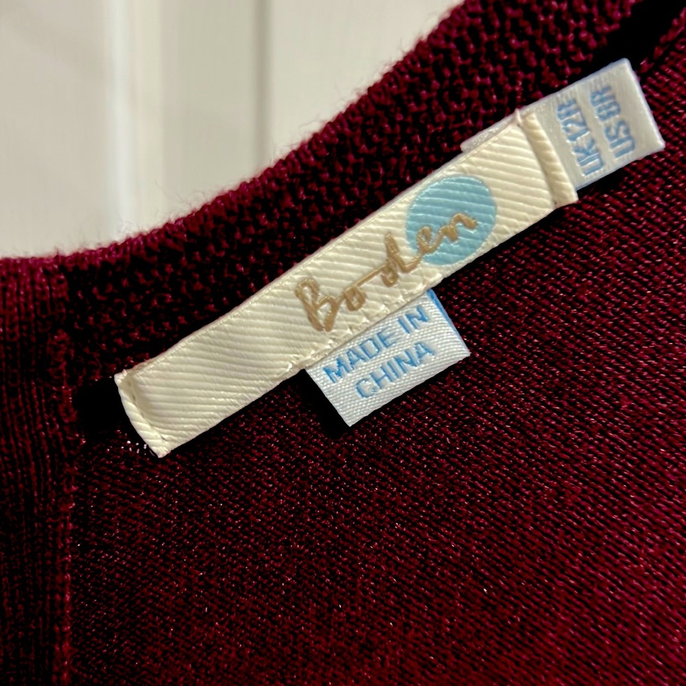 Boden Ellie Ribbed Knit Fit & Flare Sweater Dress Sleeveless Maroon SZ 8 R
